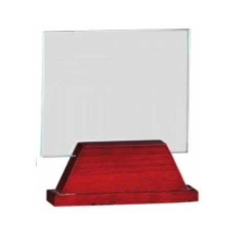 Sklenná plaketa s dreveným podstavcom