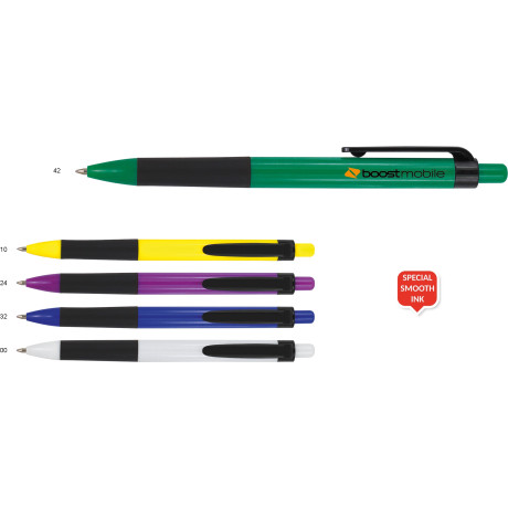 Plastové guľôčkové pero s gumovým úchopom