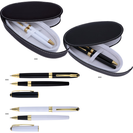 Fém golyóstoll és roller készlet díszdobozban vágott bőr után